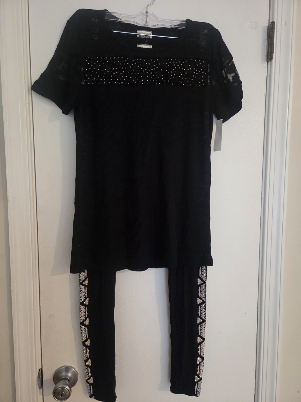 Vocal Black Rhinestone Mesh Tunic & Leggings 2-Piece Set S NWT